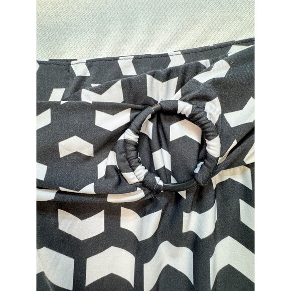 Robert Louis Womens A-Line Midi Skirt Size L Black White Geometric Casual Chic - Picture 8 of 11
